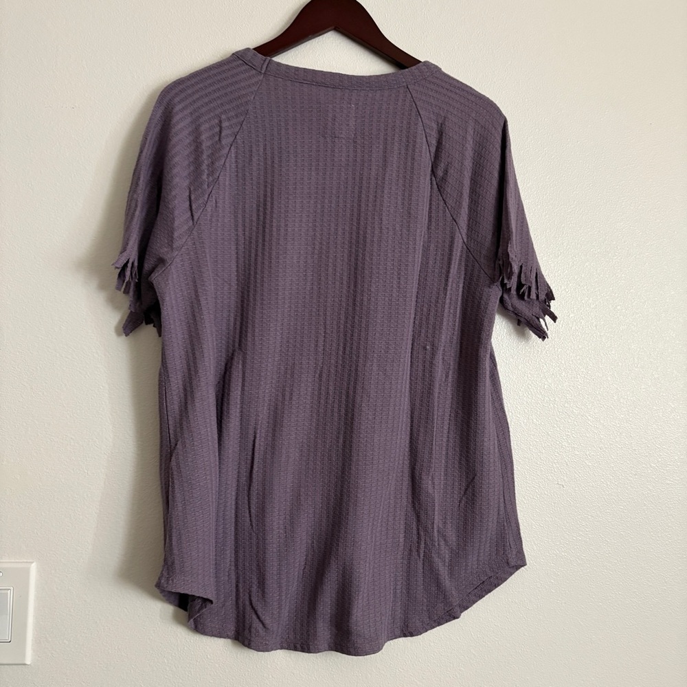 CHASER Wisteria Short Sleeve Waffle Knit Textured T Shjrt Purple Women’s Medium - Picture 7 of 9
